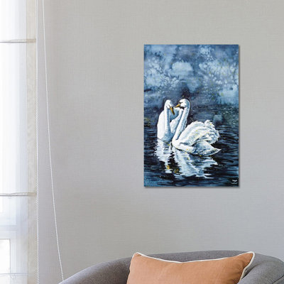 Swan Couple 1 Piece Wrapped Canvas Painting