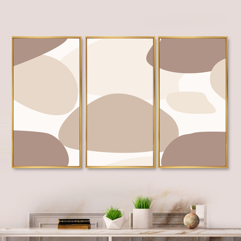 Shapes in Earth Tones I - 3 pièces, cadre flottant, impression sur toile, H 32 po x l 48 po, Cadre blanc