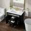 Meuble-lavabo de 91 cm avec lavabo en céramique, meuble de salle de bain autoportant, tiroir supérieur rabattable, portes à fermeture amortie, 2 tiroirs de rangement, noir-1448699782-1448699786