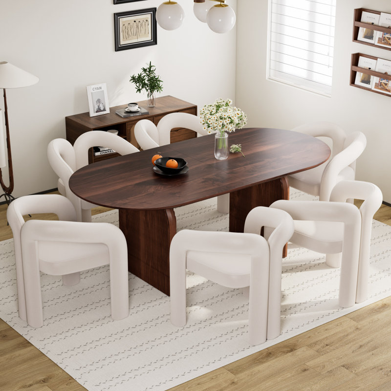 Ensemble de table de salle à manger 70 po avec chaises Velevt, 7 pièces: table, 6 chaises, Noir, Beige
