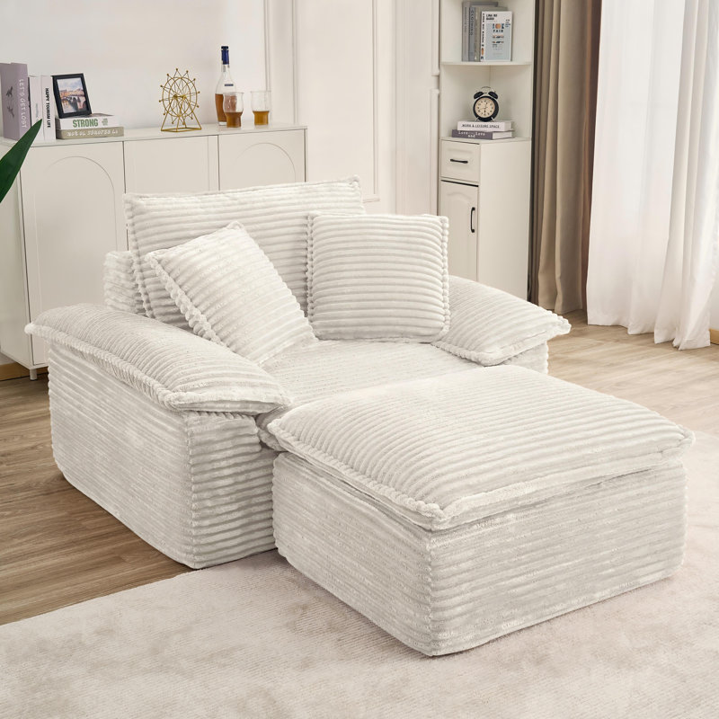 47.61" Upholstered Single Chaise Lounge Corduroy Armchair With 2 Throw Pillows - No Assembly Required, Beige