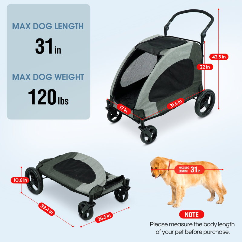 Dog Stroller For Medium And Large Dogs Folding Pet Cat Stroller