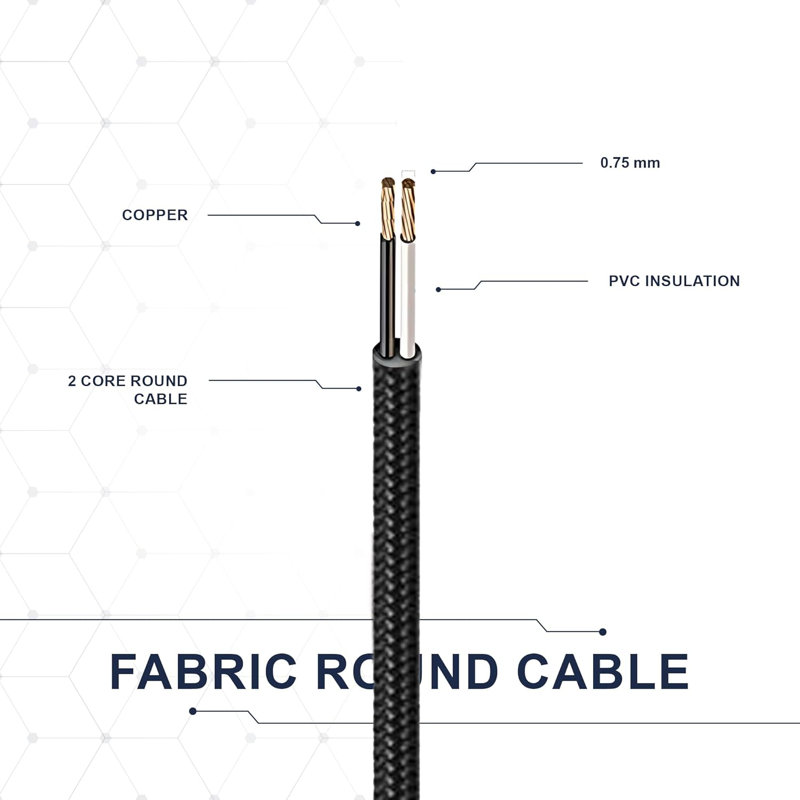 Bunyard 2Core Round Fabric, Vintage Style Italian Braided 0.75Mm Flexible Lighting Electrical for UK Lighting Cable