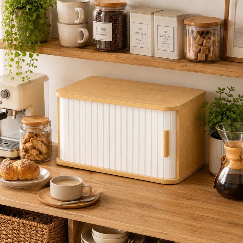 Boîte à pain écologique en bambou naturel, White