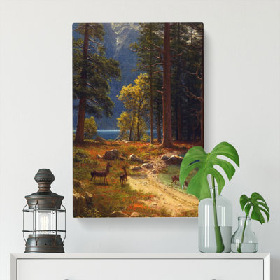 Group Of Deer Beside A Lake by Albert Bierstadt - Wrapped Canvas