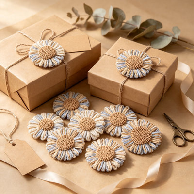 Citrouille en mousse, lot de 10 marguerites tissées décoratives, 7,9 cm, ornements floraux artificiels tissés à la main, multicolores, accessoires DIY pour décoration murale, emballage-cadeau et couronnes.