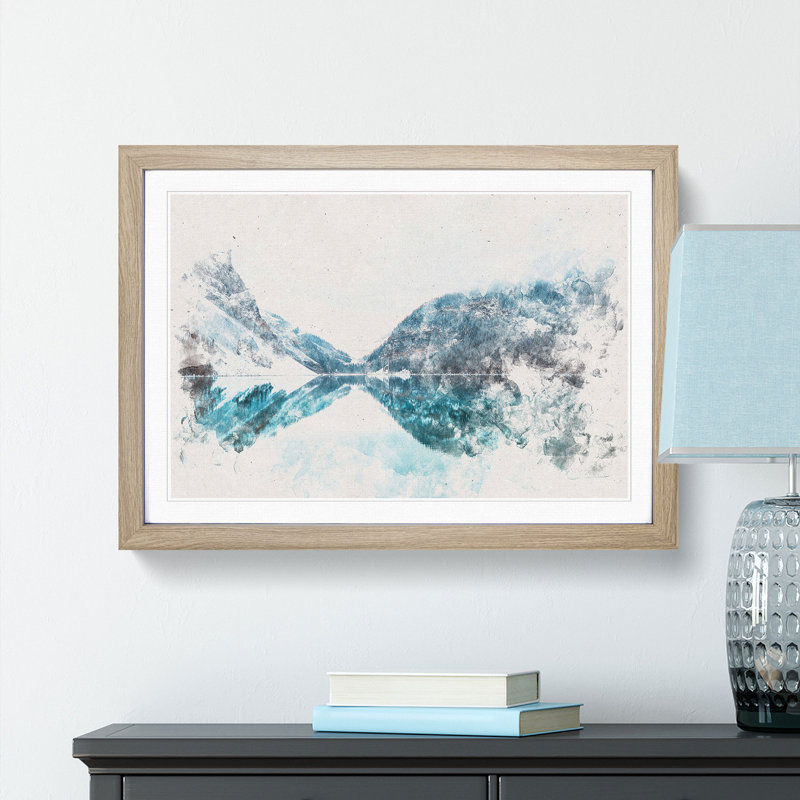 Mountain Range Reflection - Framed Print, 24cm H x 33cm W x 2cm D, Oak Framed