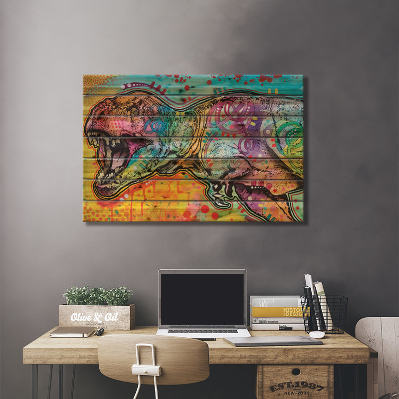 T-Rex II par Dean Russo - impression sur bois sans cadre, H 18 po x l 26 po x P 1,5 po