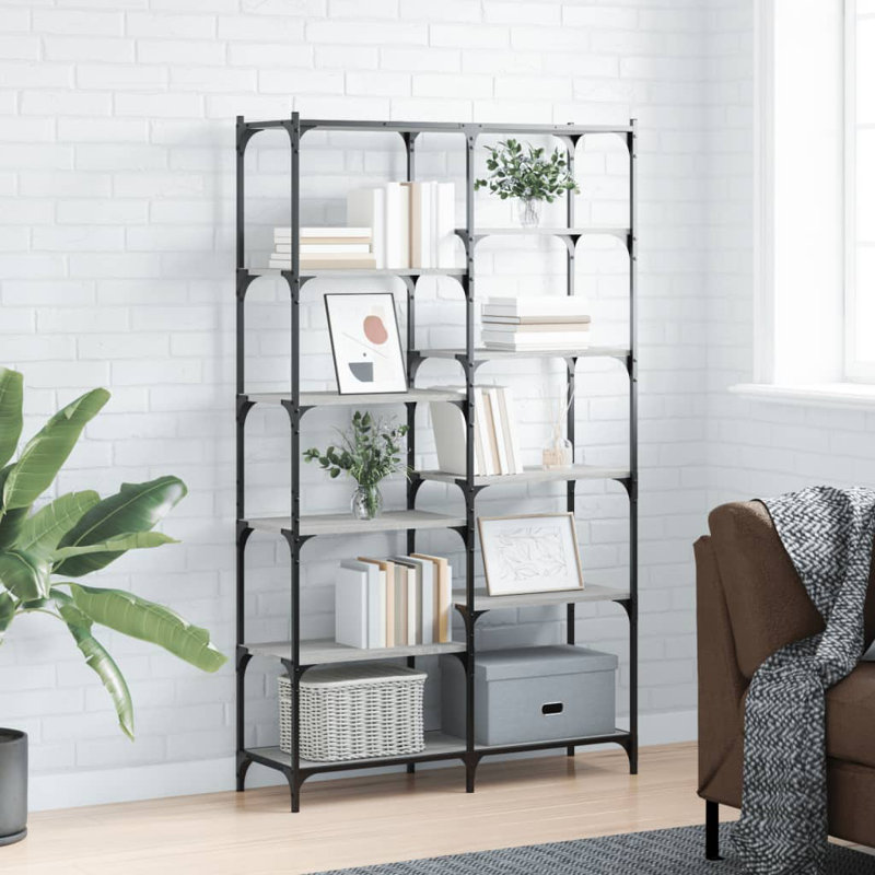 Alasiah 170cm H x 100cm W Iron Standard Bookcase, Grey Sonoma