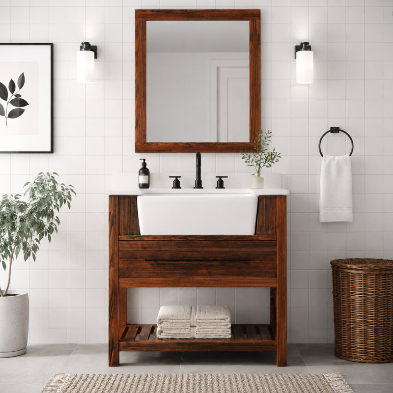 Pompierie 36'' Brown Undermount Single Bathroom Vanity with White Quartz Top, 36"
