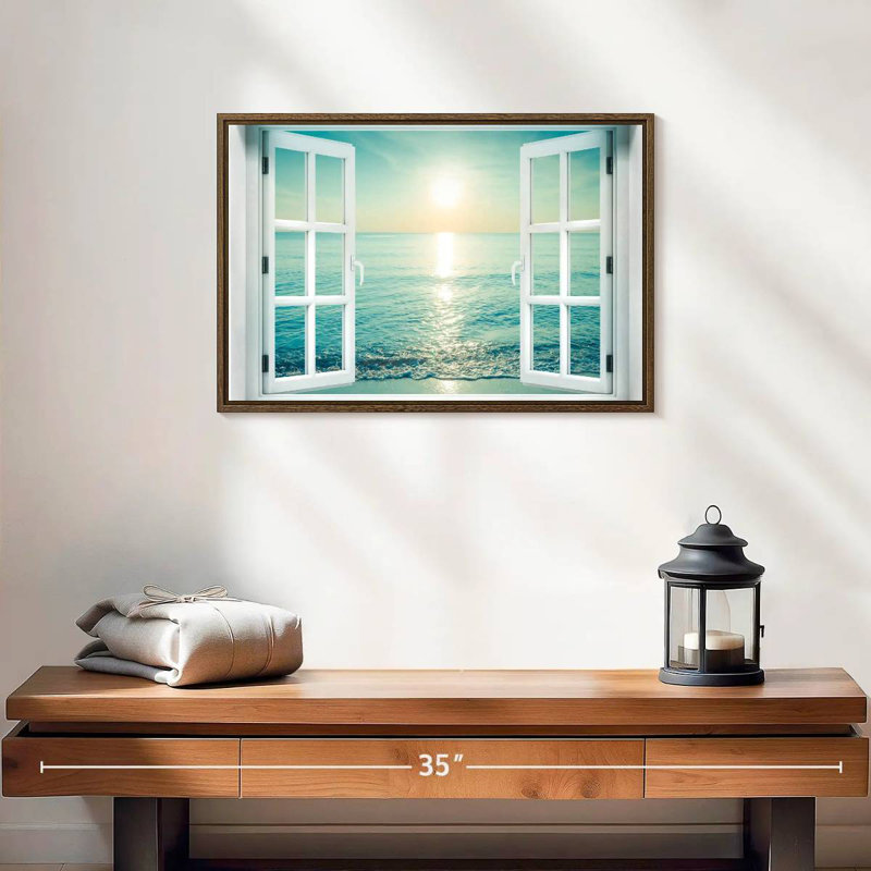 Fenêtre sur le paysage marin, 19 po x 13 po, Cadre flottant noyer
