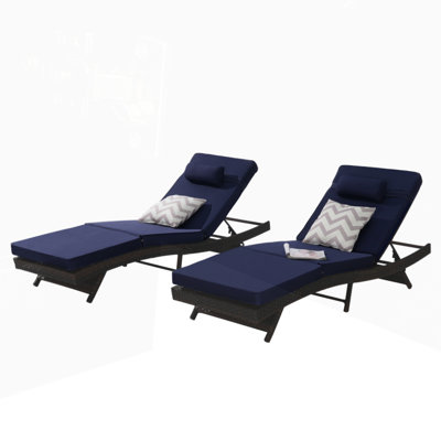 Outdoor Wicker Long Reclining  Lounge Chair Set of 2