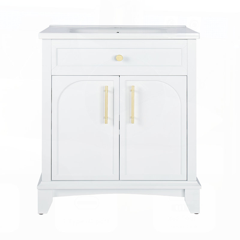 Meuble-lavabo moderne de 27,8 po avec lavabo et rangement intégrés, conception autoportante de style Mid-Century, surface peinte écologique