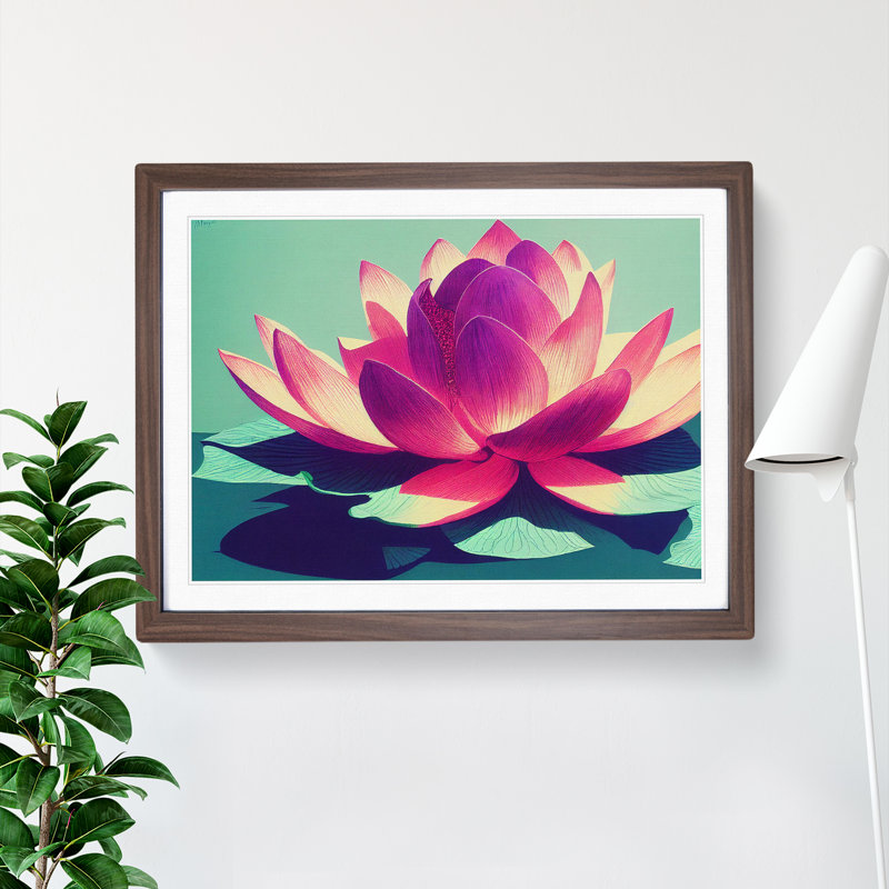 Flowing Lotus Flower - Framed Print, 25cm H x 34cm W x 2cm D, Walnut