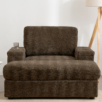 Oversized Chaise Lounge Indoor,Faux Rabbit Fur Sofa Bed with Storage Ottoman and Armrests by Mercer41