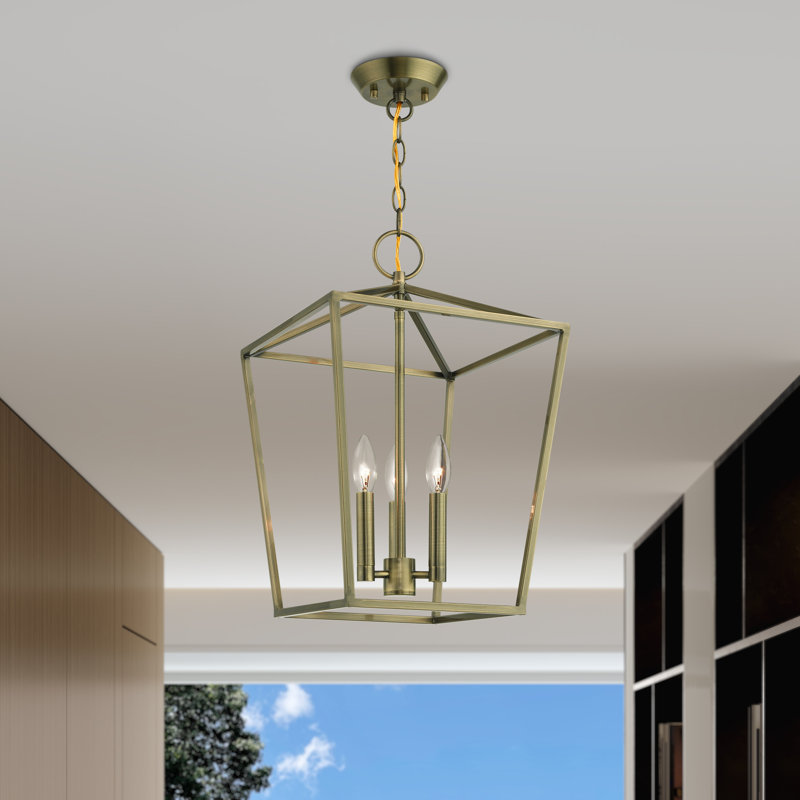 Luminaire suspendu de style lanterne à 3 lumières Howington, Laiton antique