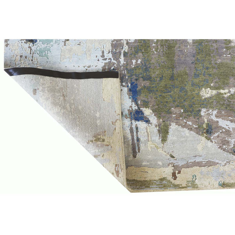 Handmade Silk and Wool Abstract Area Rug, Rectangle 8' x 10'