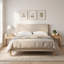 Lit tapissier Modern, minimaliste, grand, lin beige-129912534-129912536