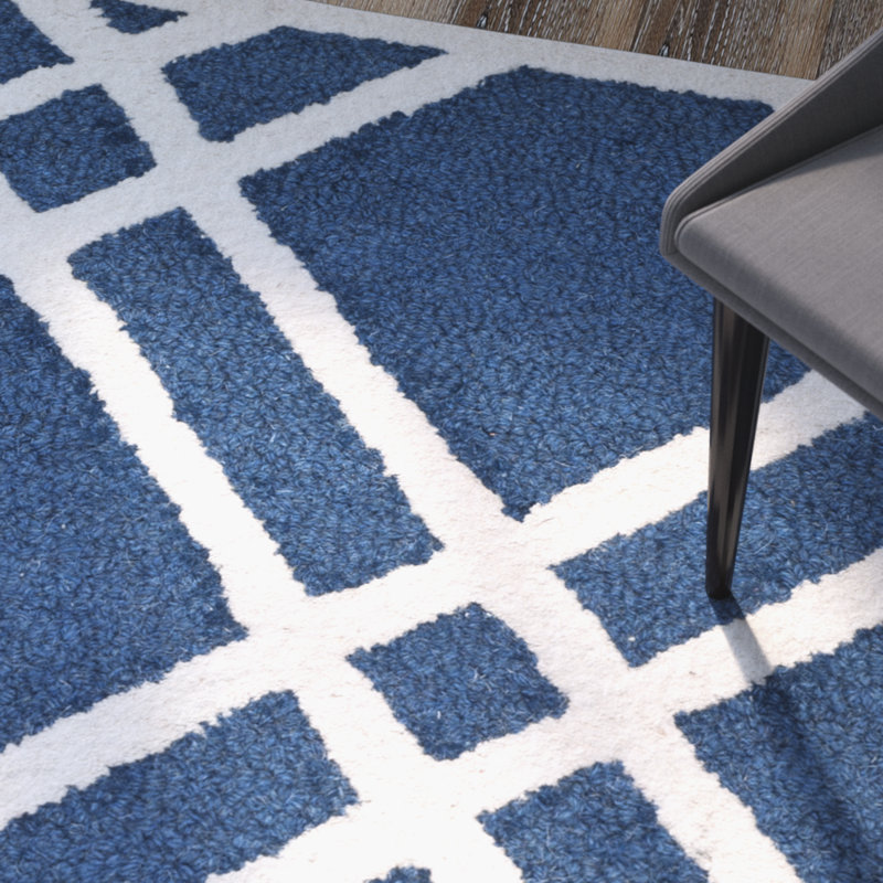 Tapis bleu marine en laine touffeté à la main Sanyla Arshmaan, Rectangle 6 pi x 9 pi