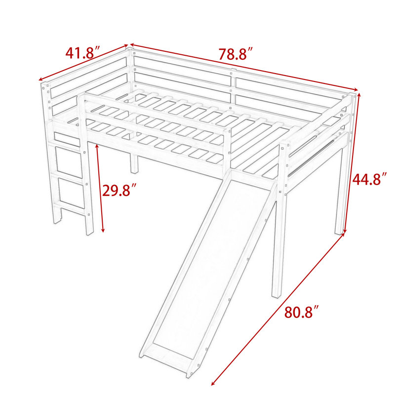 Lit mezzanine simple avec glissade et échelle Kenara, Chêne blanc