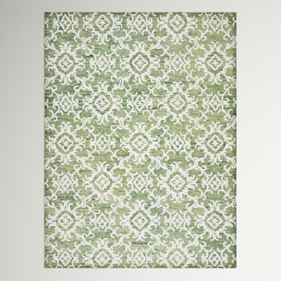Tapis vert / blanc en laine touffeté à la main Arieah