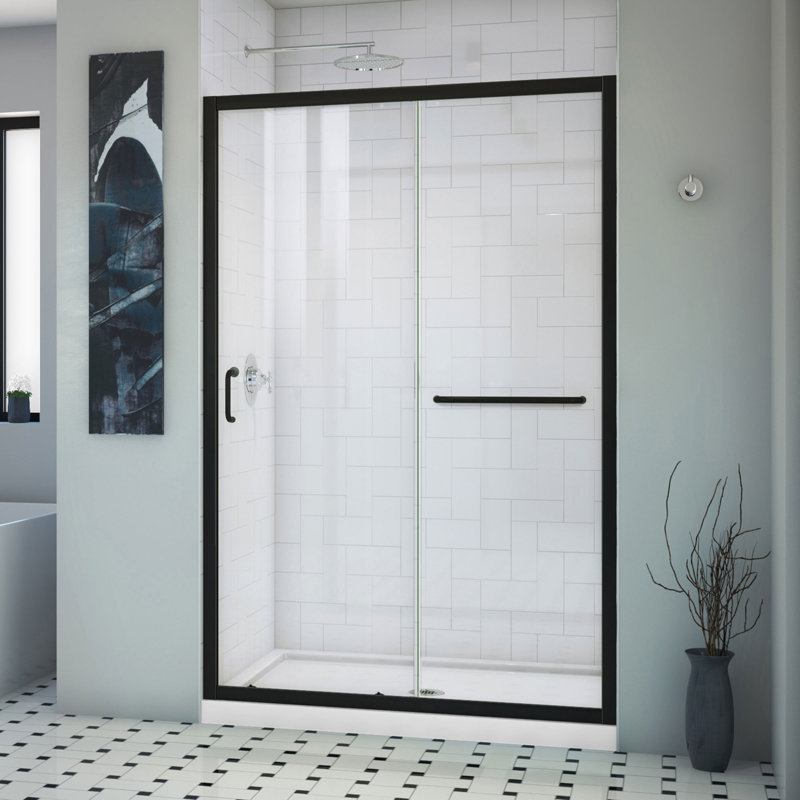 Porte de douche coulissante simple demi-cadre l 44 à 48 po x H 72 po Infinity-Z, Transparent, Noir mat, 48"