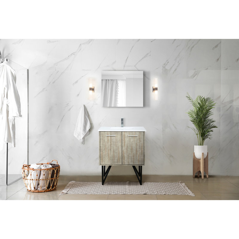 20 po D Meuble-lavabo rustique, comptoir en marbre de culture, robinet - miroir et teinture pour une utilisation à long terme