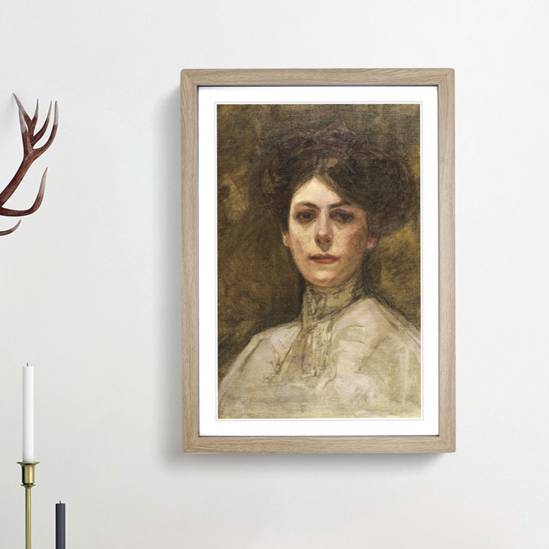 Portrait of an Italian Lady by Fujishima Takeji - Picture Frame Painting Print, 36cm H x 27cm W x 2cm D, Oak Framed