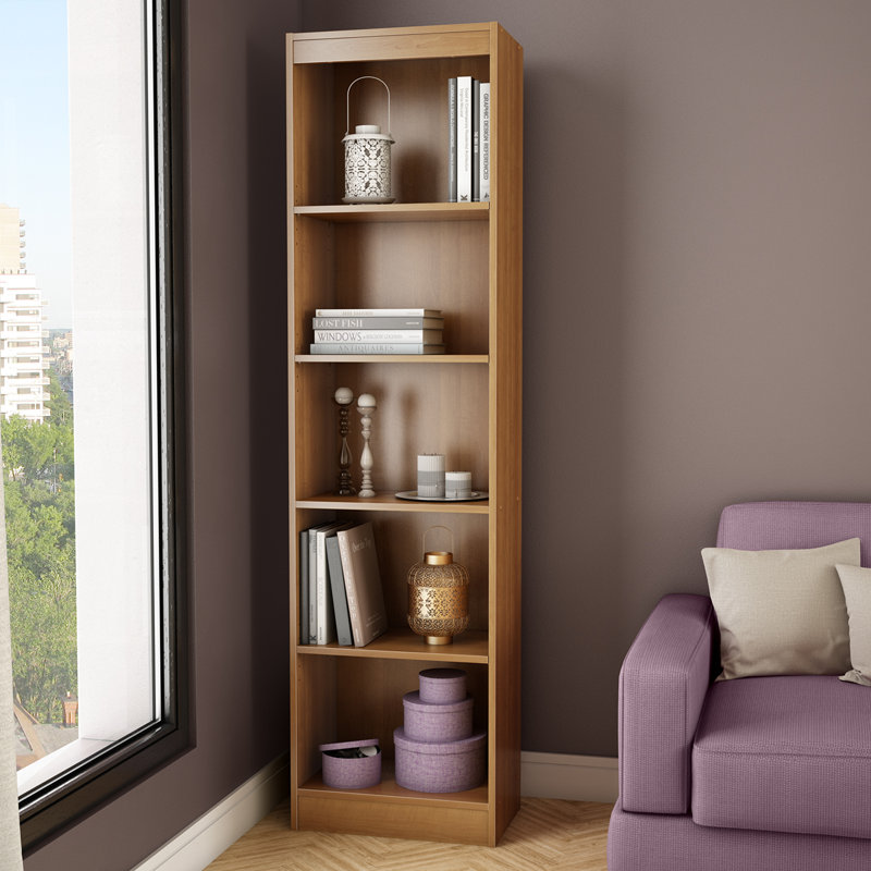 Axess Narrow 5-Shelf Narrow Bookcase Pure White, Morgan Cherry