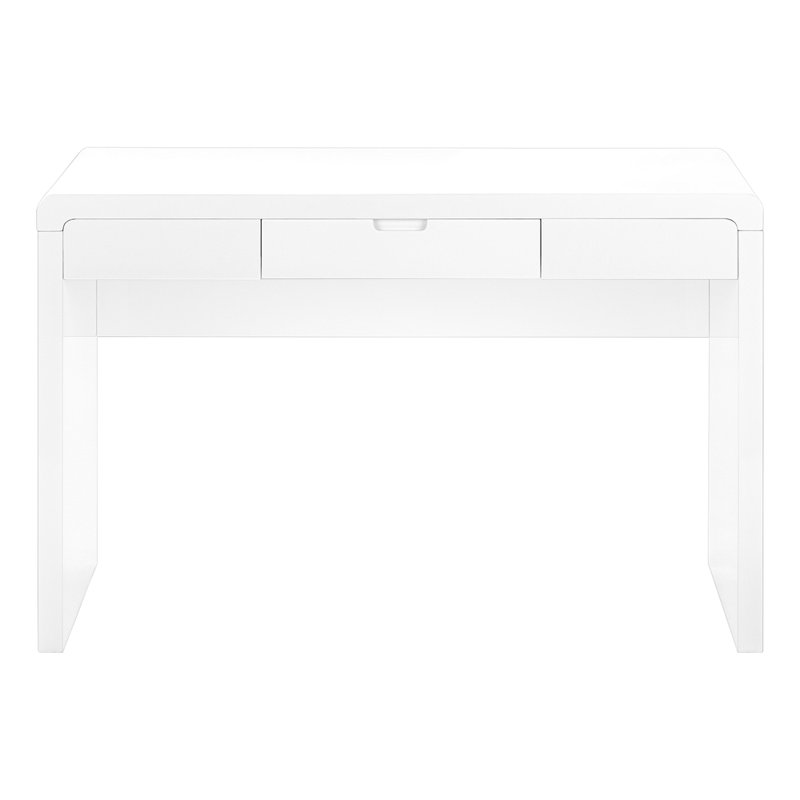 Computer Desk, Home Office, Laptop, Storage Drawers, 48"L, Work, Glossy White Laminate, Contemporary, Modern