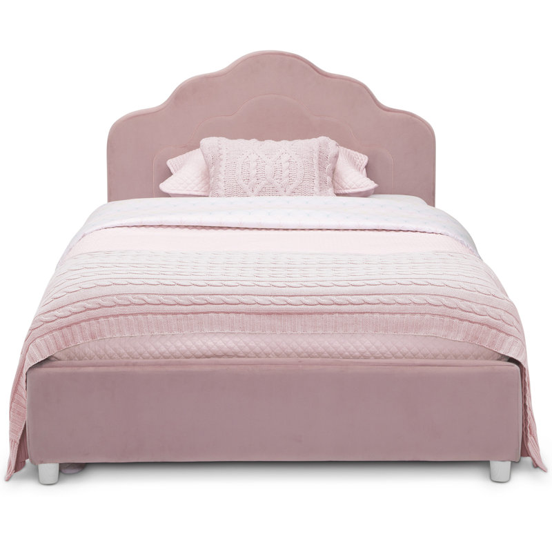Delta Children Upholstered Velvet Scalloped Twin Bed, Pink