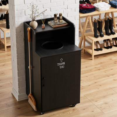 32 Gallon Restaurant Trash Can Cabinet With Drop Hole, Commercial Wooden Trash Can And Garbage Receptacle With Tray Top, Hinged Door, Large Trash Bin For Cafeteria, Buffet, Home Office, Kitchen, Laundry, And School