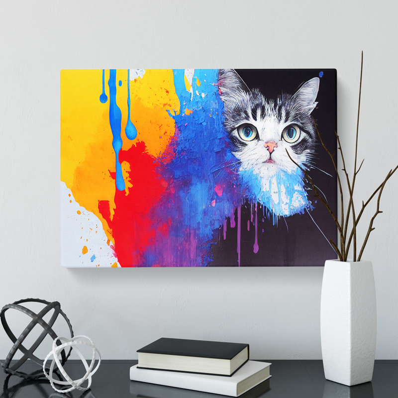 Cat In Paint Abstract - Wrapped Canvas, 40cm H x 60cm W x 3cm D