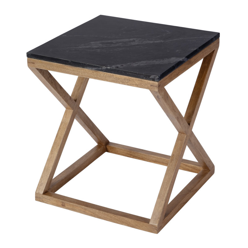 Braylon Marble & Wood End Table, Black/Walnut