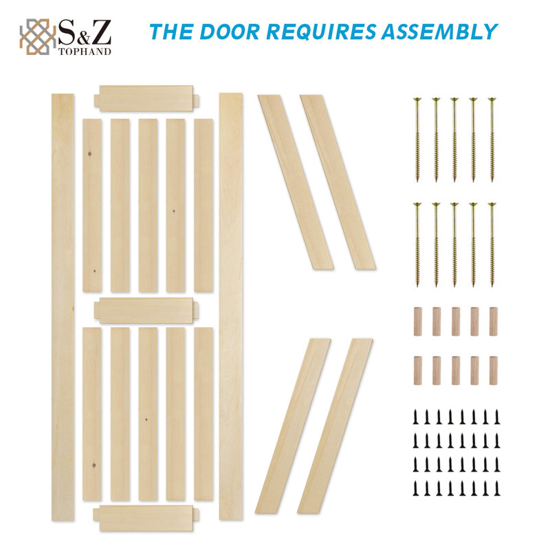 Unfinished Spruce British Brace Sliding Barn Door with Hardware Kit
