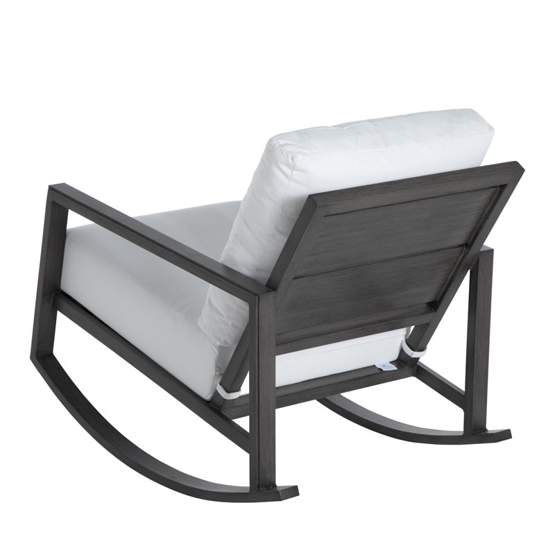 Avondale Wrought Aluminum Outdoor Rocker Chair by Summer Classics, Welt + Dream Fill, Perigold Replay Linen, Slate Gray