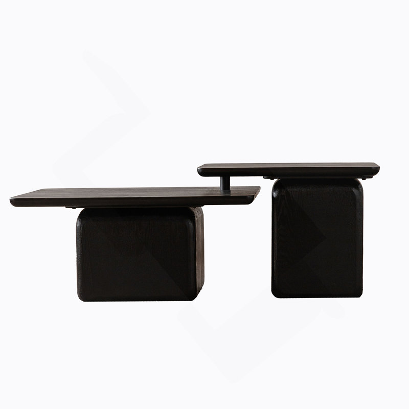 Ensemble de tables basses carrées Lee avec pieds en bois de sapin, Noir, noir, noir, noir