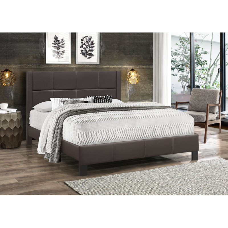 Lit plateforme tapissier Keslee, Grand, Marron
