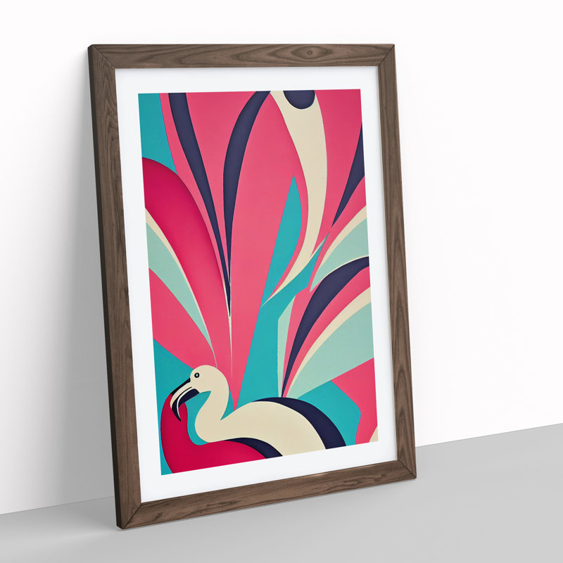 Flamingo in Abstract No.2 - Framed Print, 64cm H x 46cm W x 2cm D, Walnut