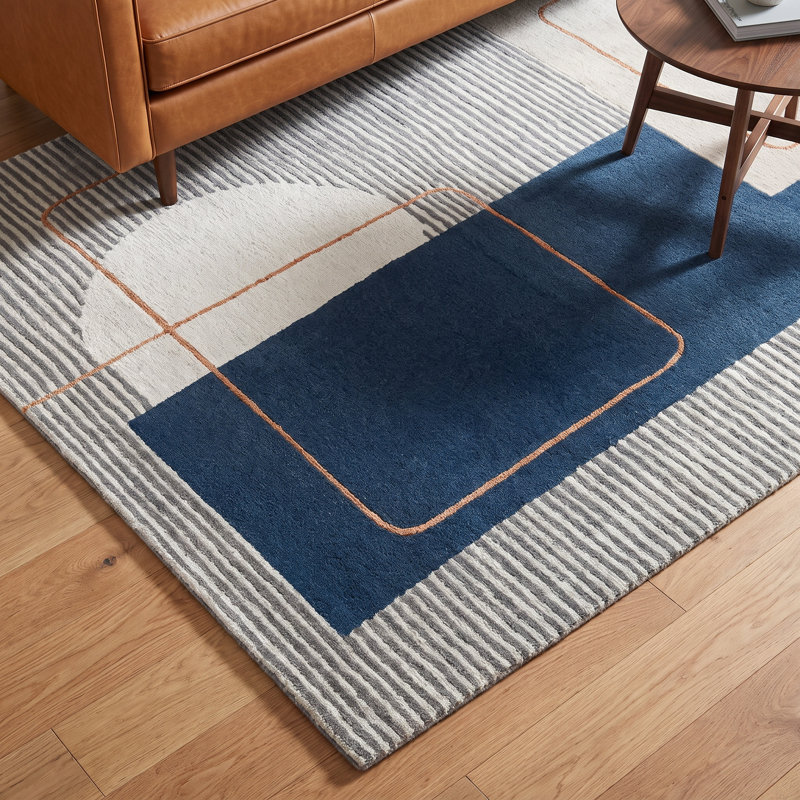 Lacy Hand-Tufted Wool and Viscose Geometric Rug, Rectangle 9' x 12'