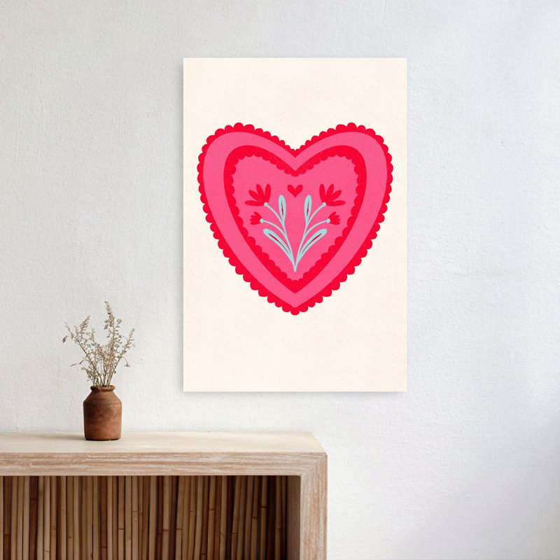 Pink Floral Heart Delicate Romantic Contemporary Flower Wall Art Print by Angela Minca - Wrapped Canvas Print