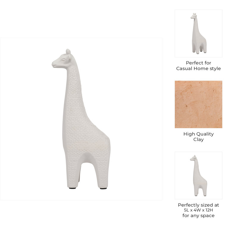 Clay Giraffe 12-Inch Loopy Pattern in Ivory, Charming Figurine - 5" x 4" x 12"