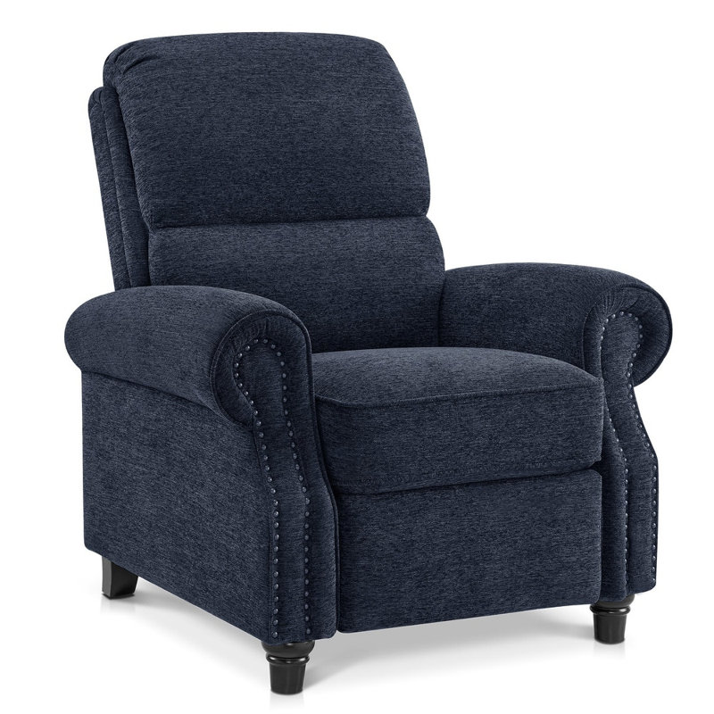 Pushback Recliner Chair, Chenille Upholstered Accent Chairs, Adjustable Reclining Sofa, Blue Chenille