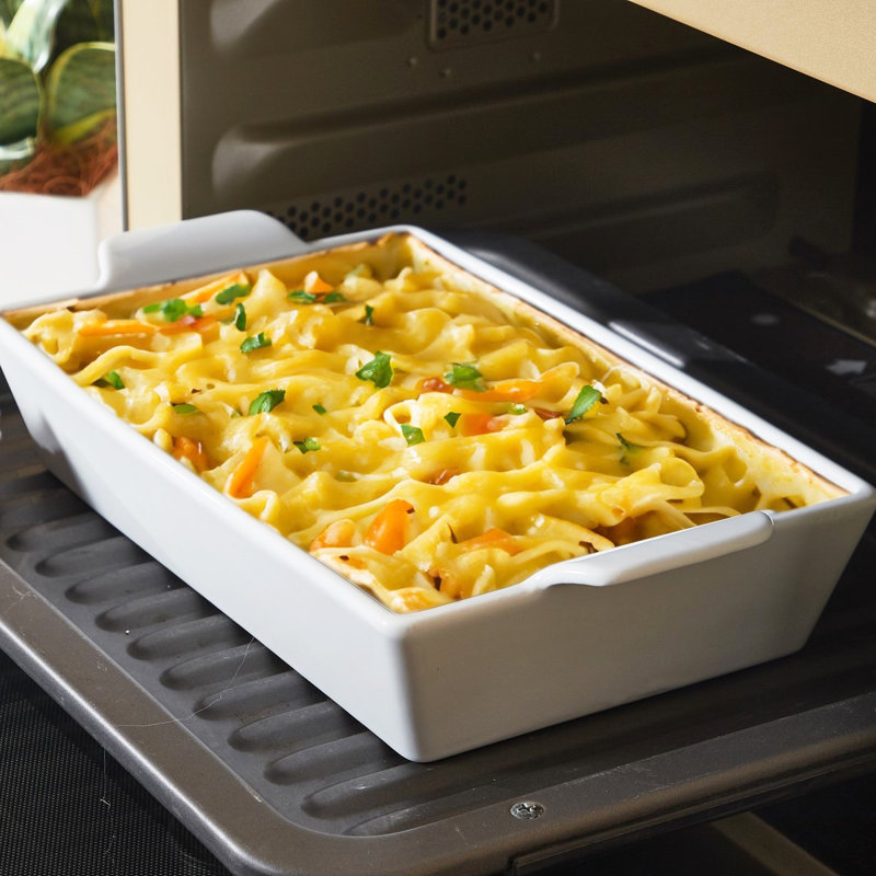 Ensemble de plats de cuisson en céramique avec poignées, ensembles de plats de cuisson en céramique de 2, allant au micro-ondes et au four pour les pâtes, la casserole, la cuisine, le cadeau de mariage, blanc (14 po / 12 po)