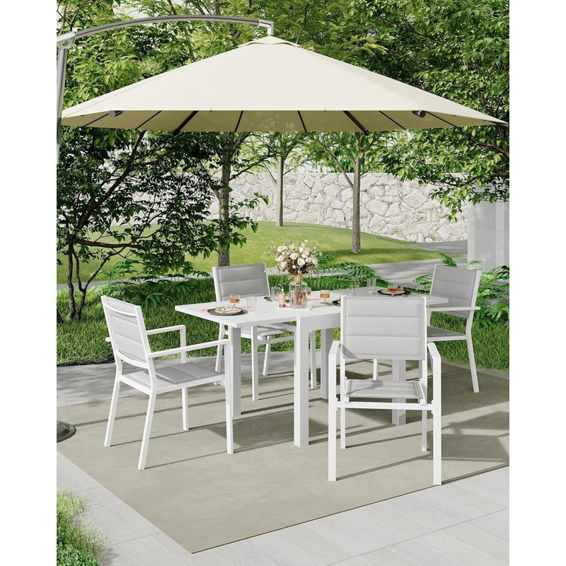 Set of 2 Aluminum Stackable Patio Chairs, White, Light Grey