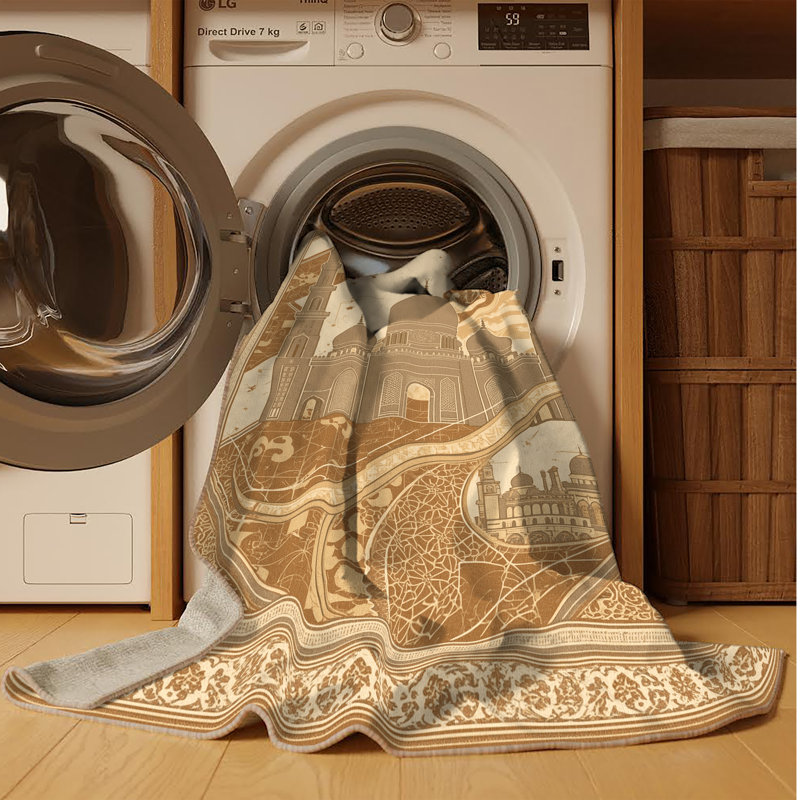 Machine Washable Paizlei Abu Dhabi Sheikh Zayed Mosque Posh & Luxe Oriental Rug in Brown – Beige Binding, 6x9