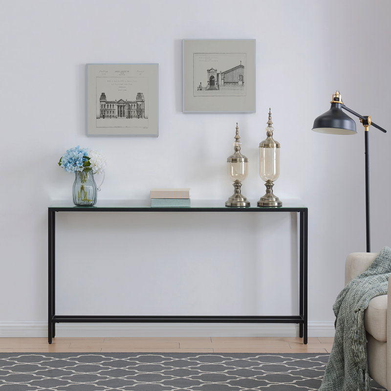 Console étroite Darrin avec plateau en miroir - noir, H 29,92 po x l 55,92 po x P 7,92 po, Noir