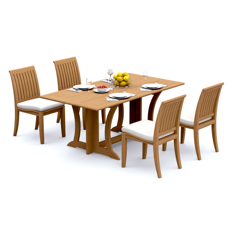  Ensemble de salle à manger 5 pièces en bois de teck de qualité A: console rectangulaire pliante Warwick et chaises sans accoudoirs Lagos # 11LG1500