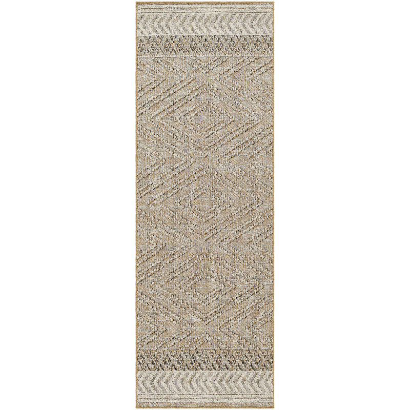 Tapis intérieur / extérieur brun Issel Southwestern, Tapis de couloir 2 pi 7 po x 7 pi 3 po