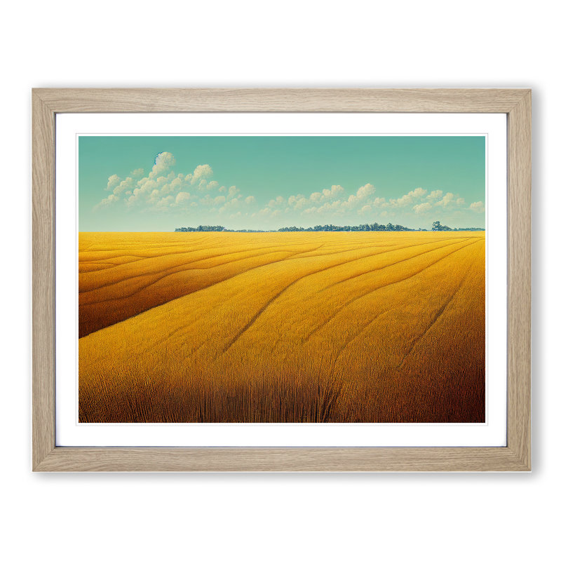 Charming Wheat Field - Single Picture Frame Painting, 34cm H x 46cm W x 2cm D, Oak